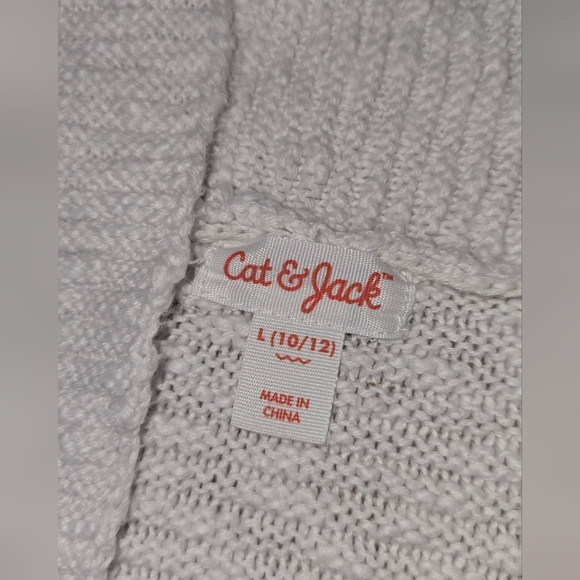 Cat & Jack Kids L10/12 Light Gray and White Cardigan - Picture 3 of 4